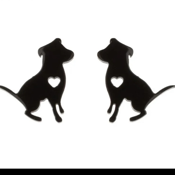 DOG LOVER BLACK Stainless Steel Stud Earrings with Gift Bag - Picture 2 of 7